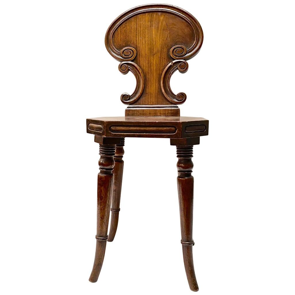 Small English Mahogany Hall Chair, 19th Century