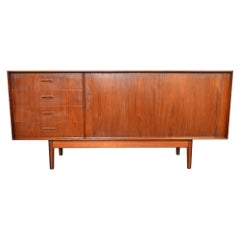 Small English Modern Tambour Teak Credenza