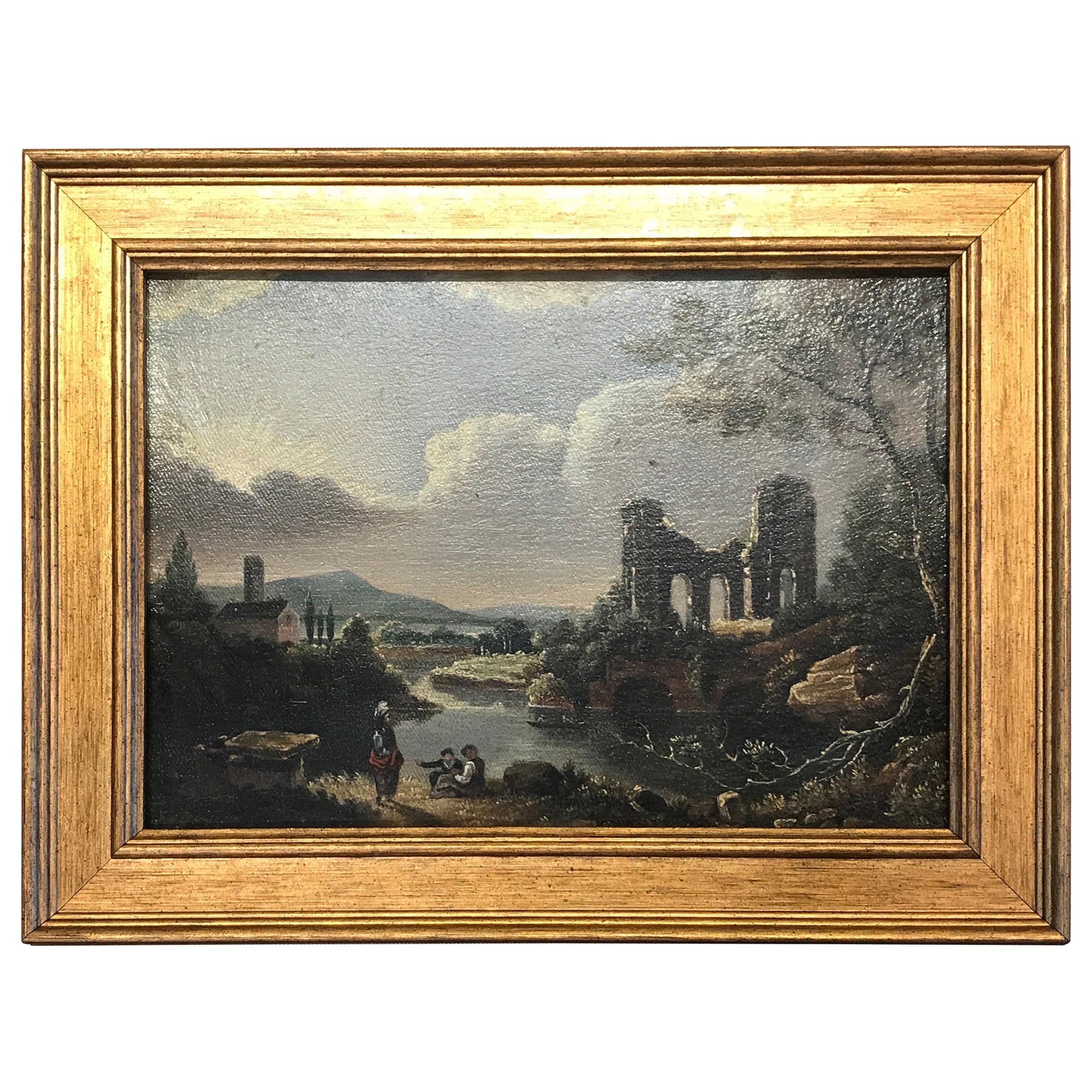 Small English Oil on Canvas “Ruins” For Sale