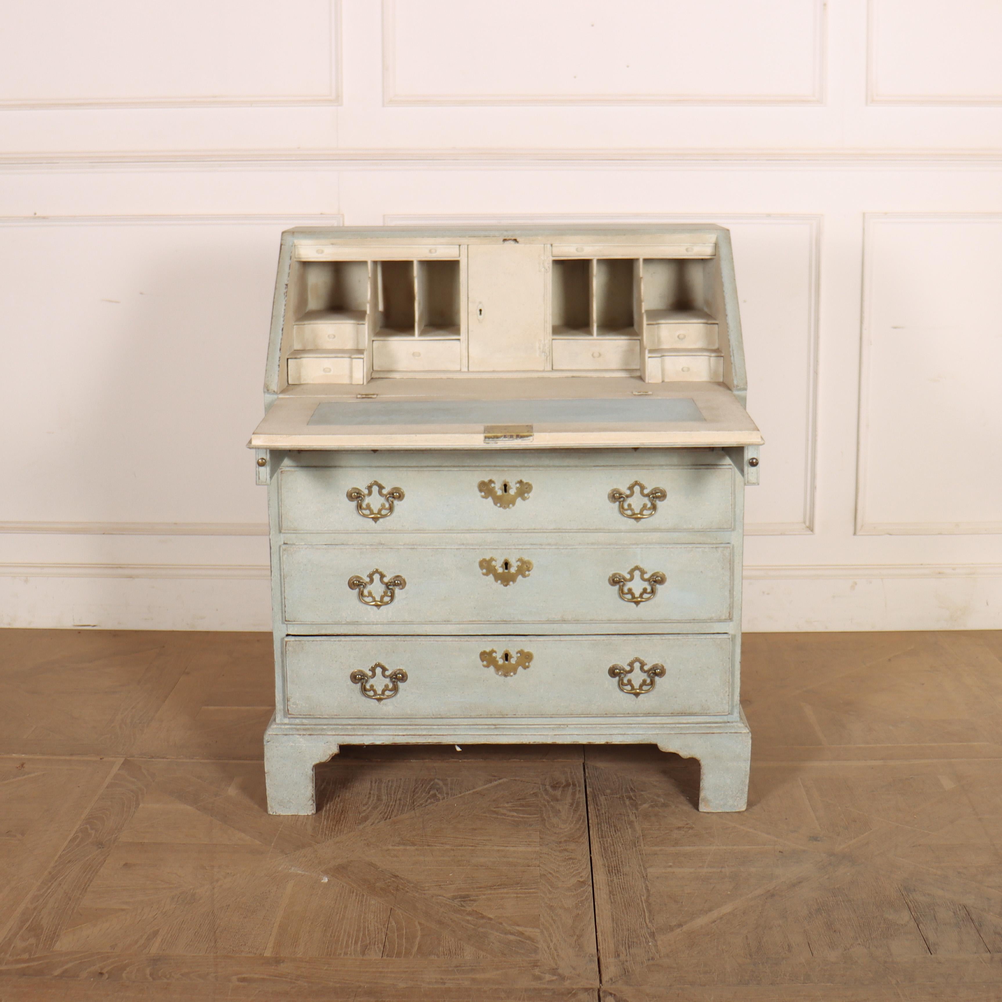 Small 18th Century English bureau with an antiqued painted blue finish and ncie fitted interior. 1780