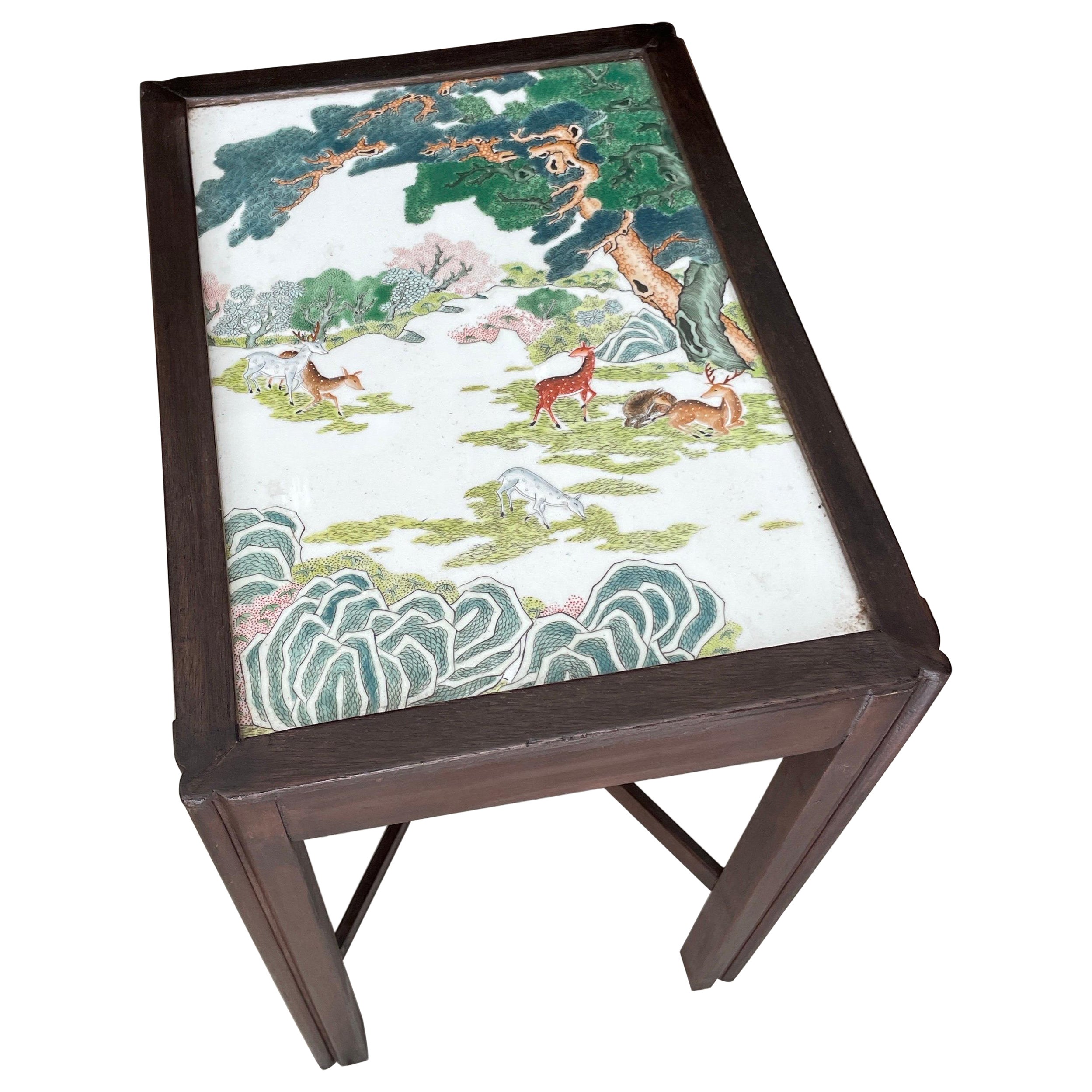 Small English Porcelain Tile Top Drinks Table