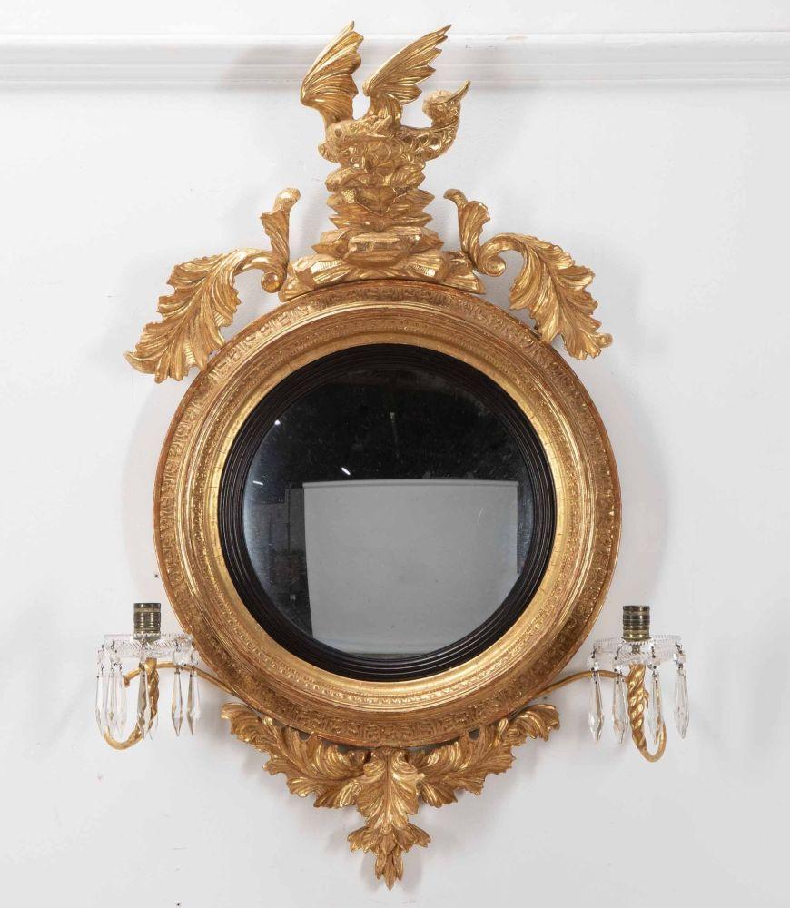 19th Century Small English Regency Convex Mirror For Sale