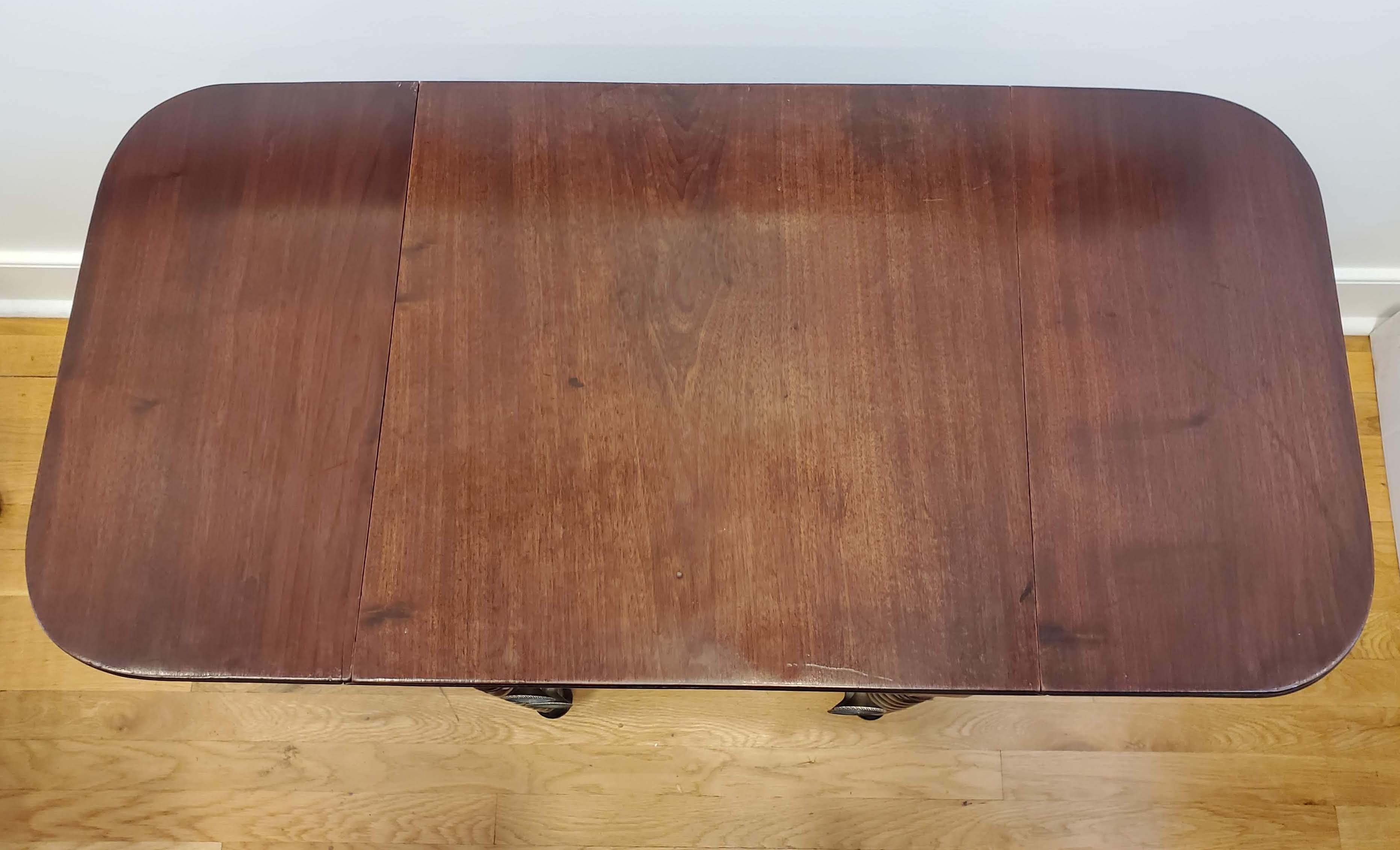 Small English Regency Drop Leaf Mahogany Side Table with Two Drawers 9