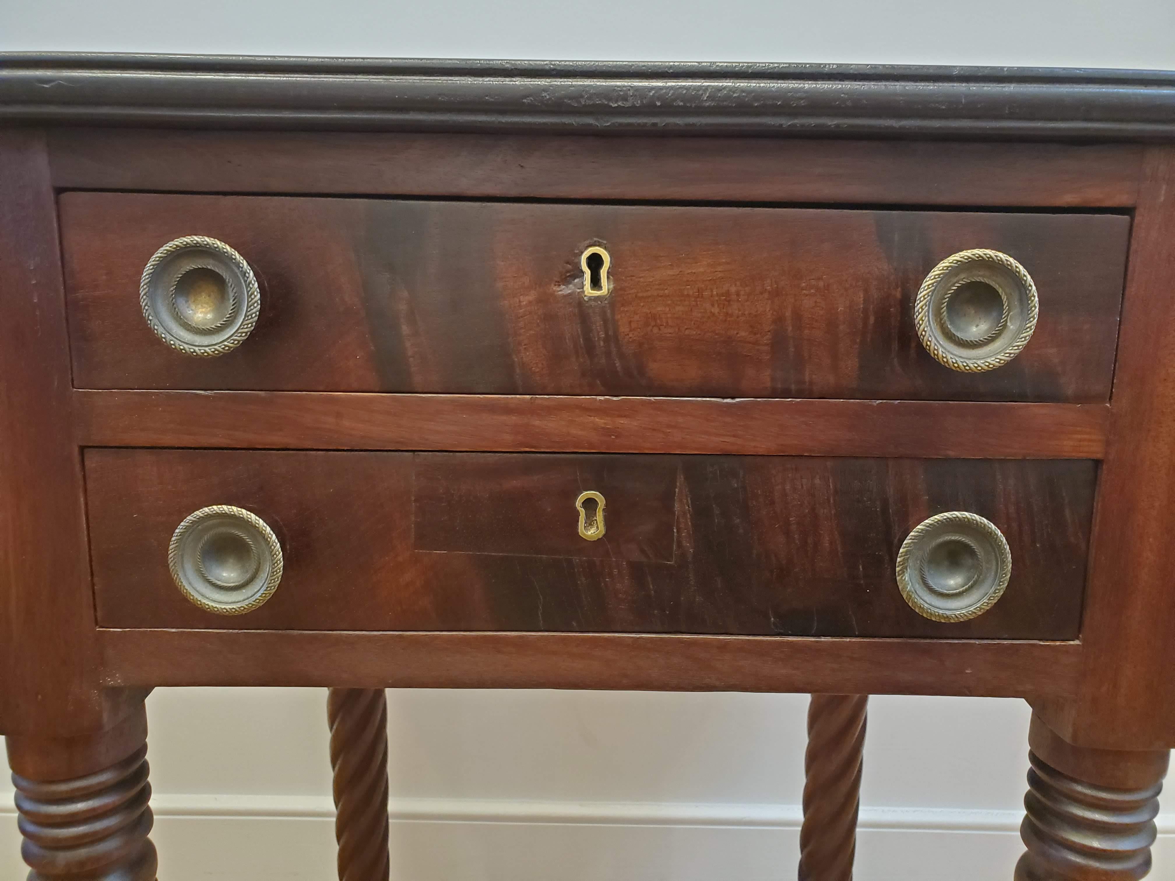 Small English Regency Drop Leaf Mahogany Side Table with Two Drawers 11