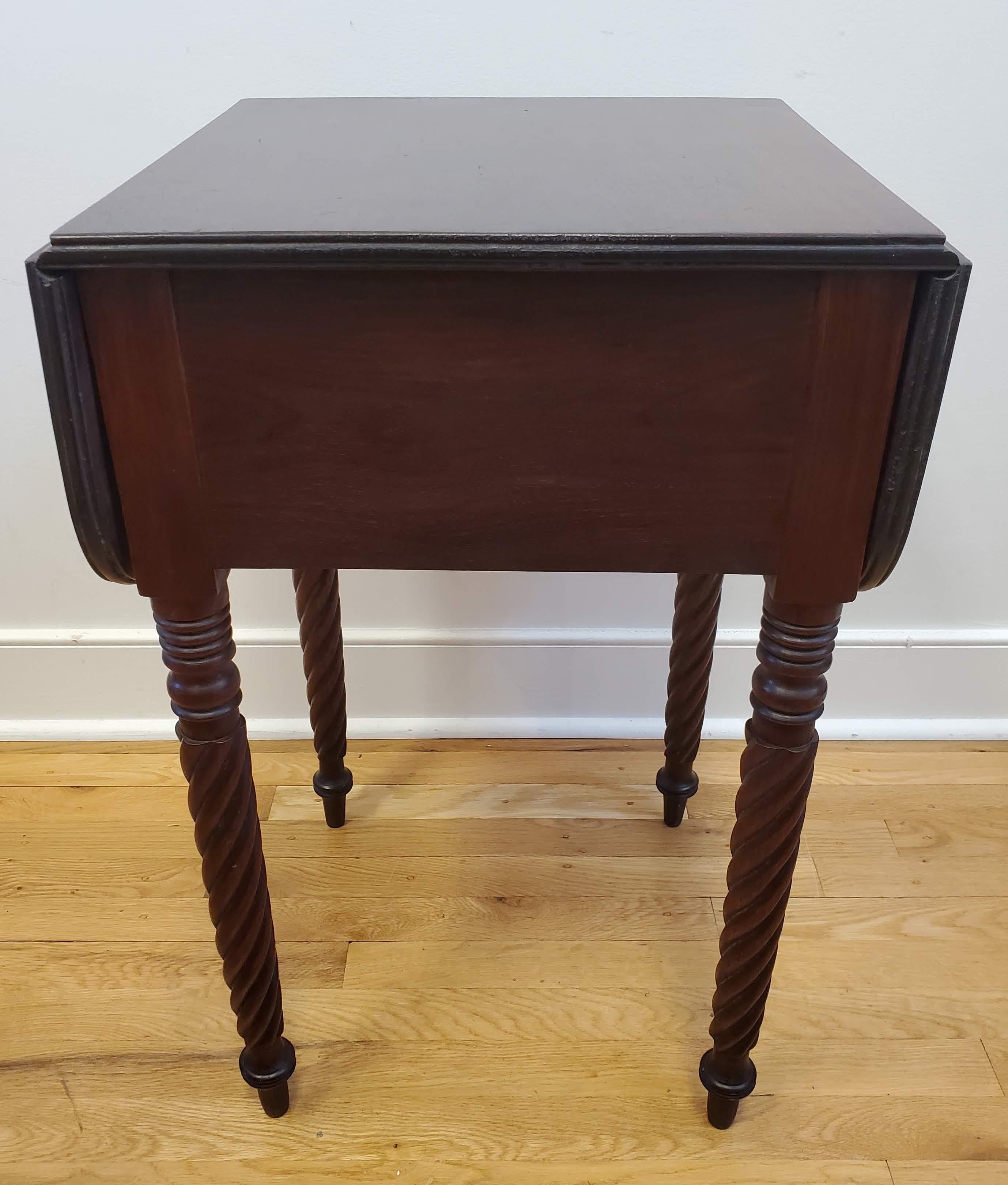 19th Century Small English Regency Drop Leaf Mahogany Side Table with Two Drawers