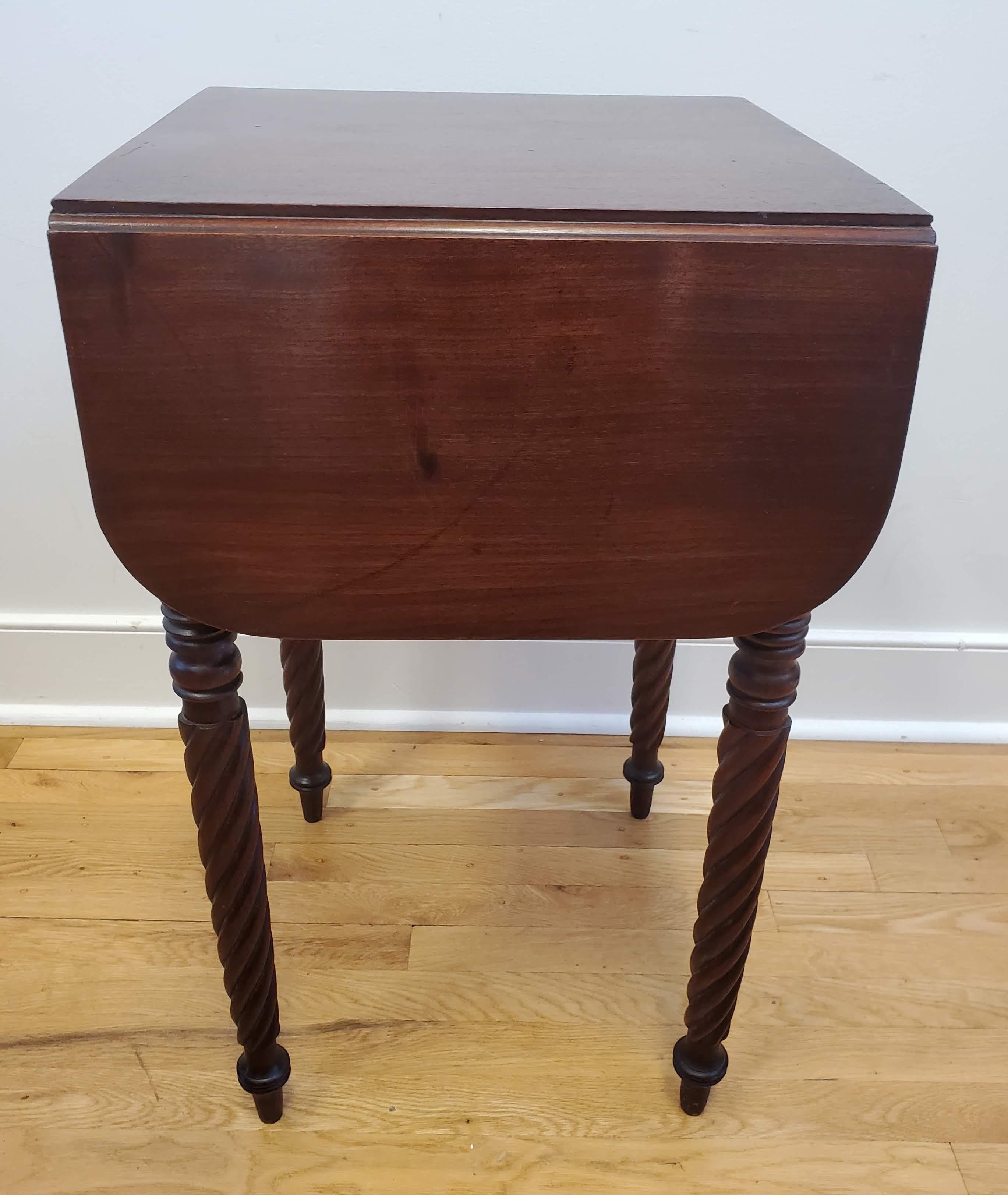 Small English Regency Drop Leaf Mahogany Side Table with Two Drawers 1