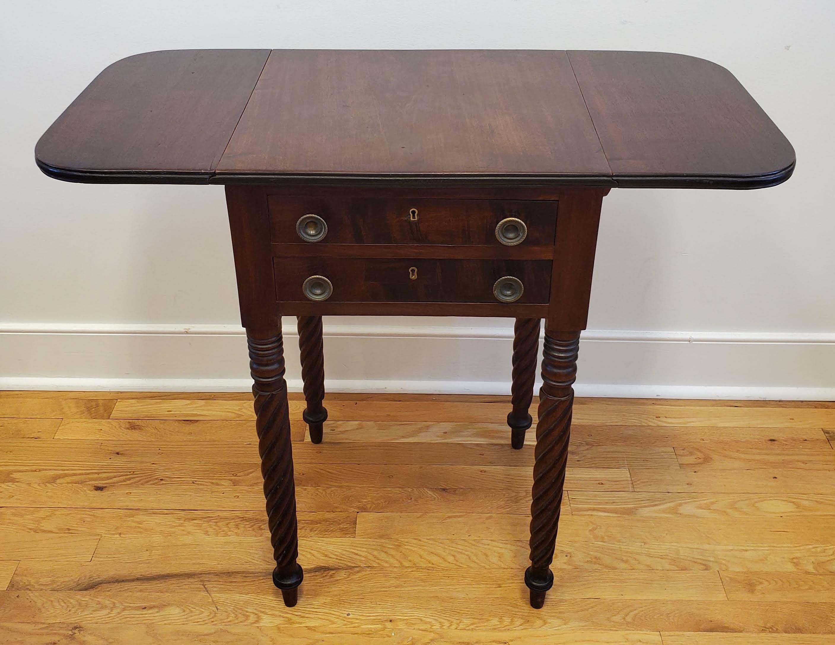 Small English Regency Drop Leaf Mahogany Side Table with Two Drawers 2