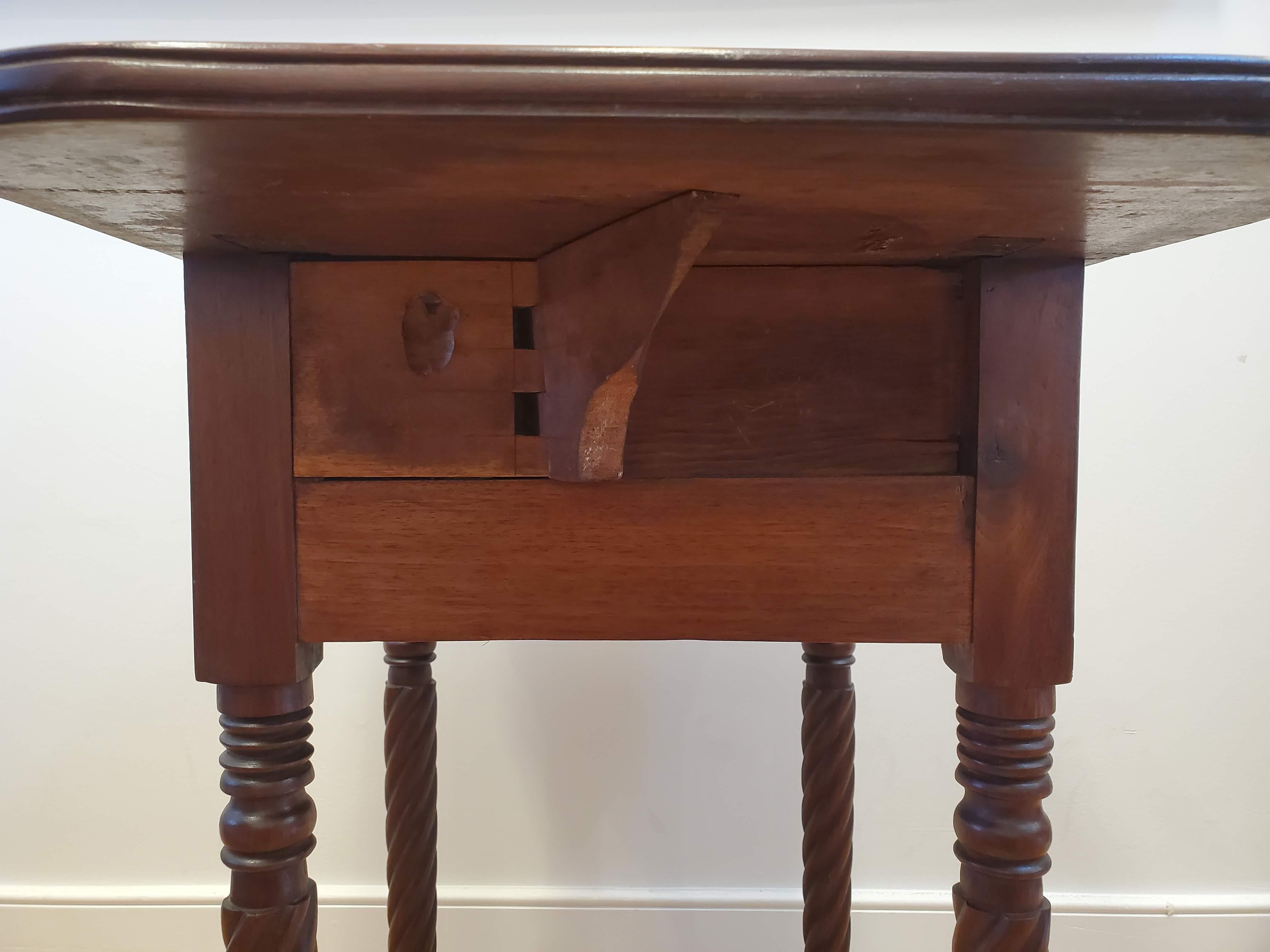 Small English Regency Drop Leaf Mahogany Side Table with Two Drawers 4
