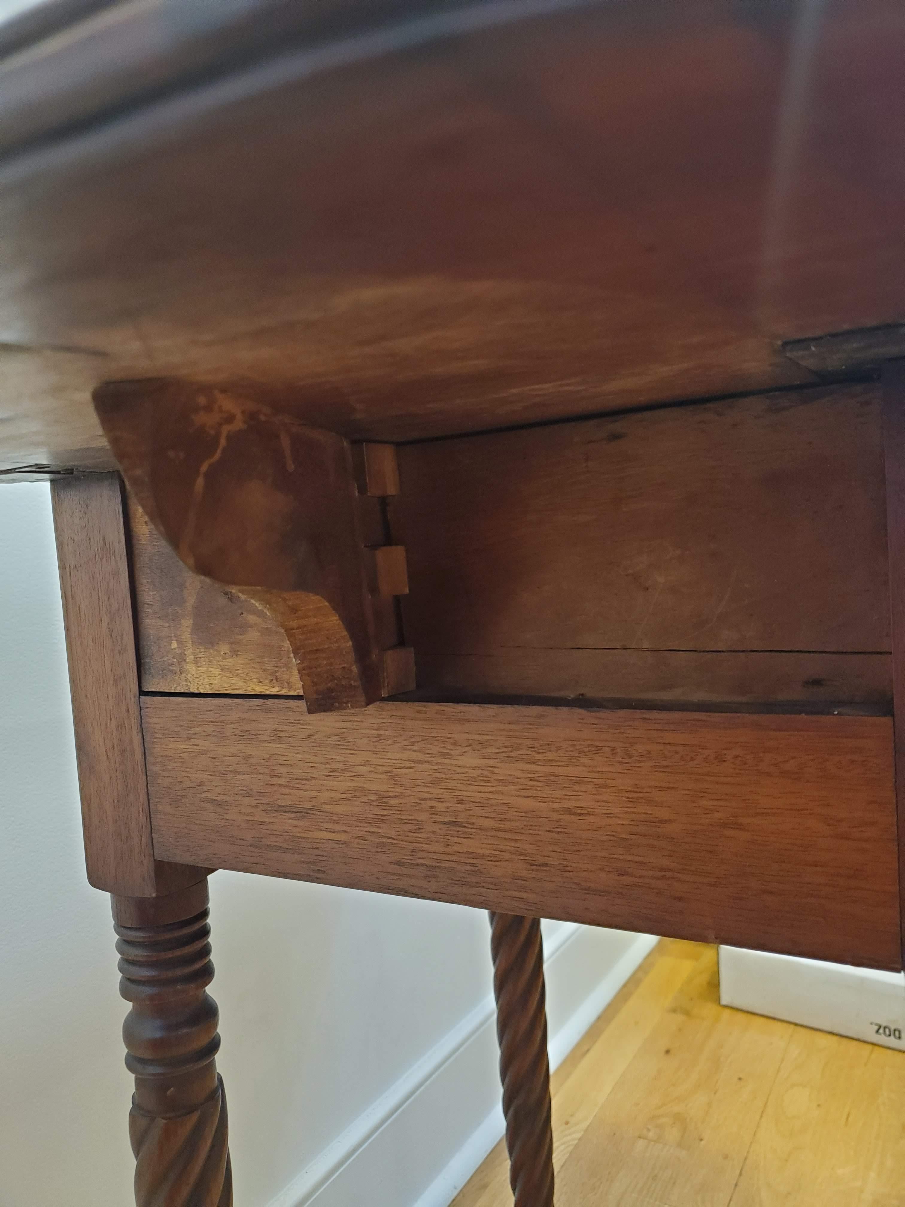 Small English Regency Drop Leaf Mahogany Side Table with Two Drawers 5