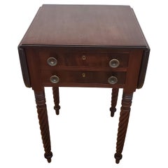 Small English Regency Drop Leaf Mahogany Side Table with Two Drawers