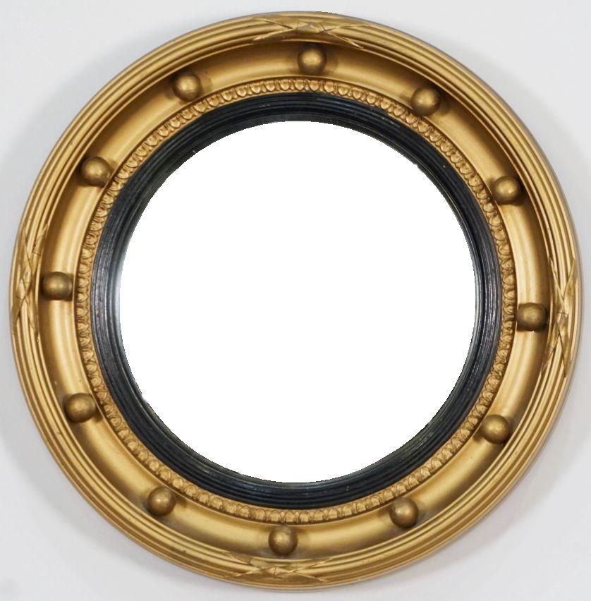 Small English Round Gilt Framed Convex Mirror in the Regency Style (Dia 11 7/8) For Sale 6
