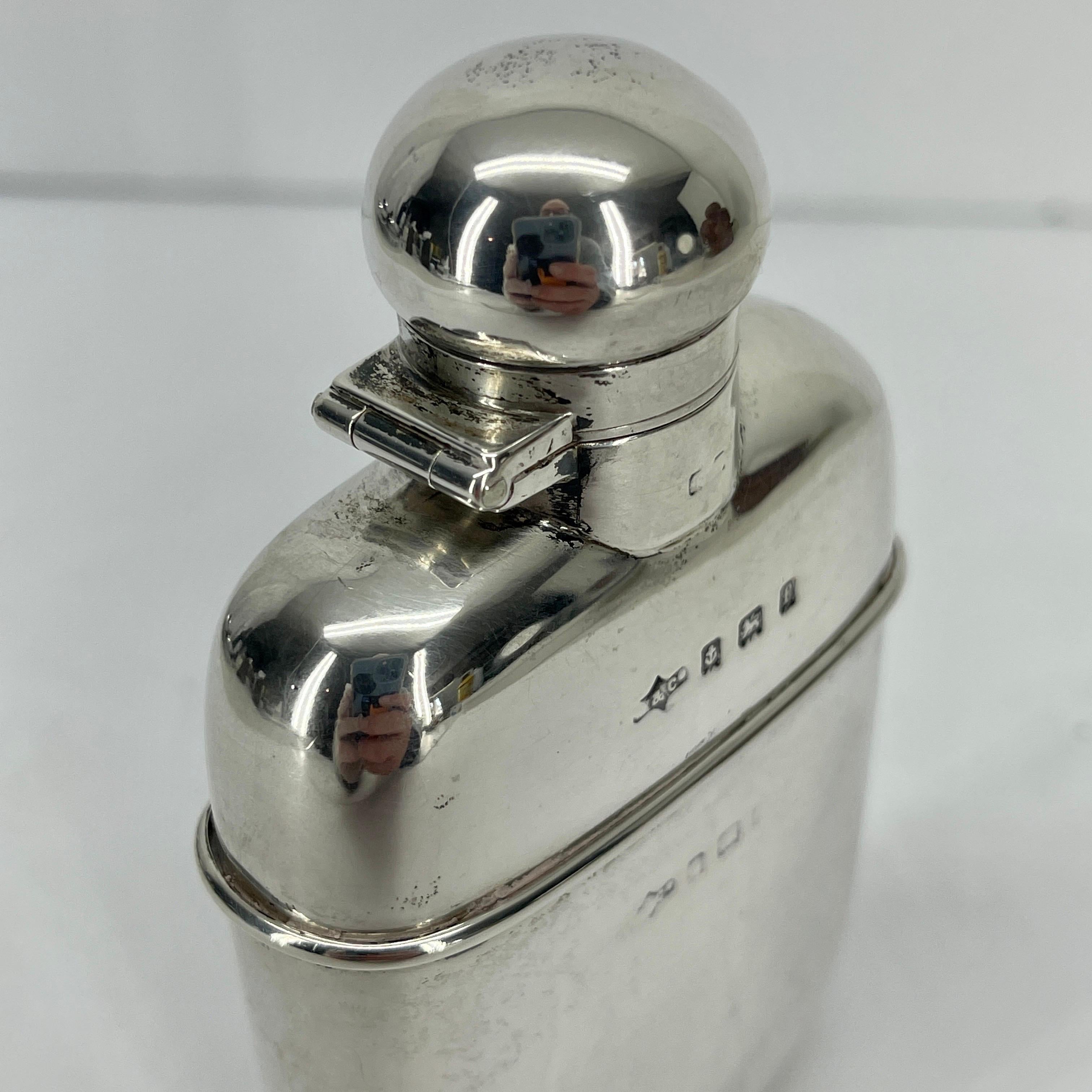 Small English Sterling Silver Hip Flask, Marked Birmingham, 1905-6 1