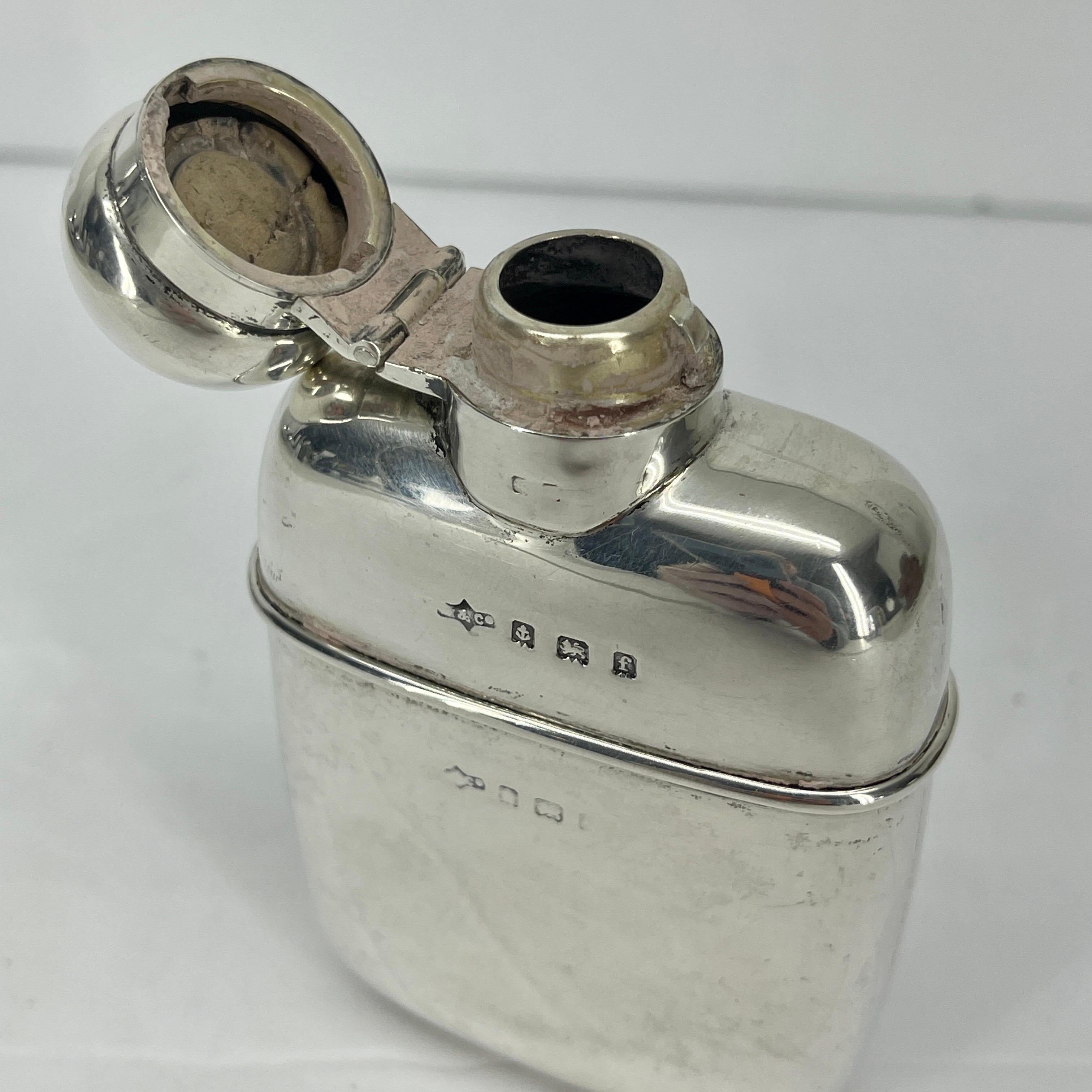 Small English Sterling Silver Hip Flask, Marked Birmingham, 1905-6 4