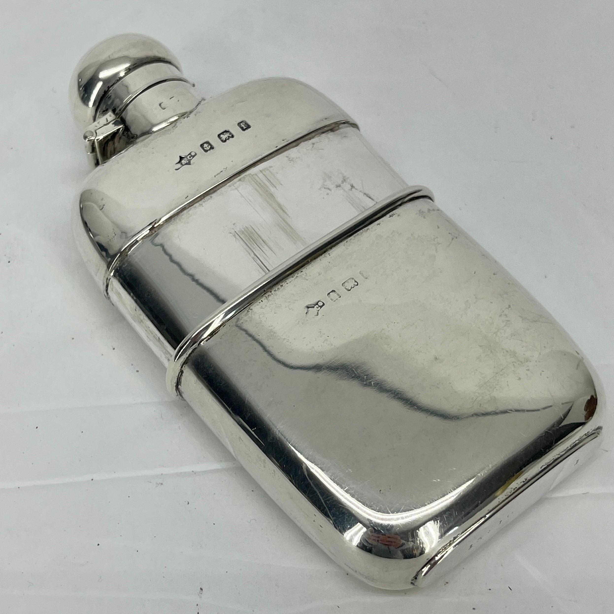 Small English Sterling Silver Hip Flask, Marked Birmingham, 1905-6 7