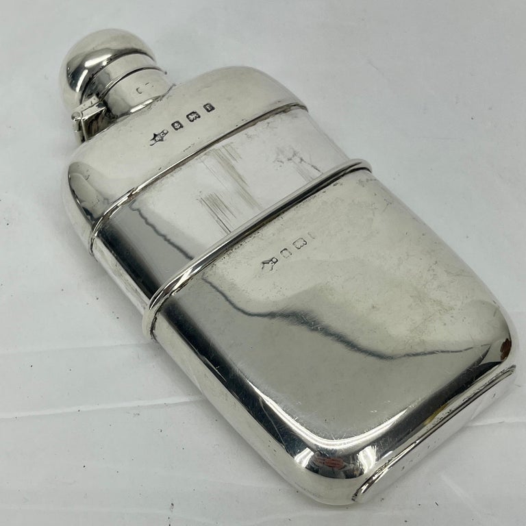 Small English Sterling Silver Hip Flask, Marked Birmingham, 1905-6 For Sale 10