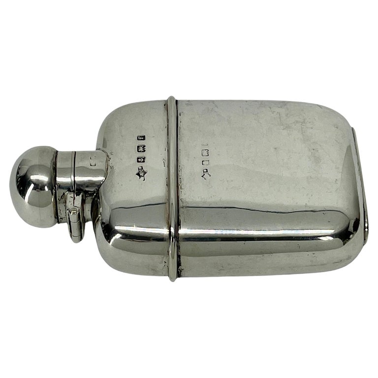 British Small English Sterling Silver Hip Flask, Marked Birmingham, 1905-6 For Sale
