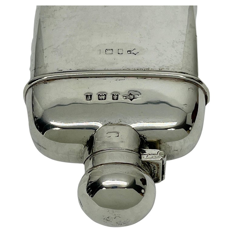 Hand-Crafted Small English Sterling Silver Hip Flask, Marked Birmingham, 1905-6 For Sale