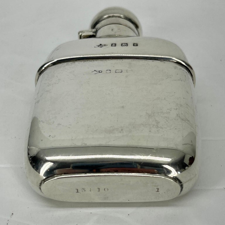 Early 20th Century Small English Sterling Silver Hip Flask, Marked Birmingham, 1905-6 For Sale