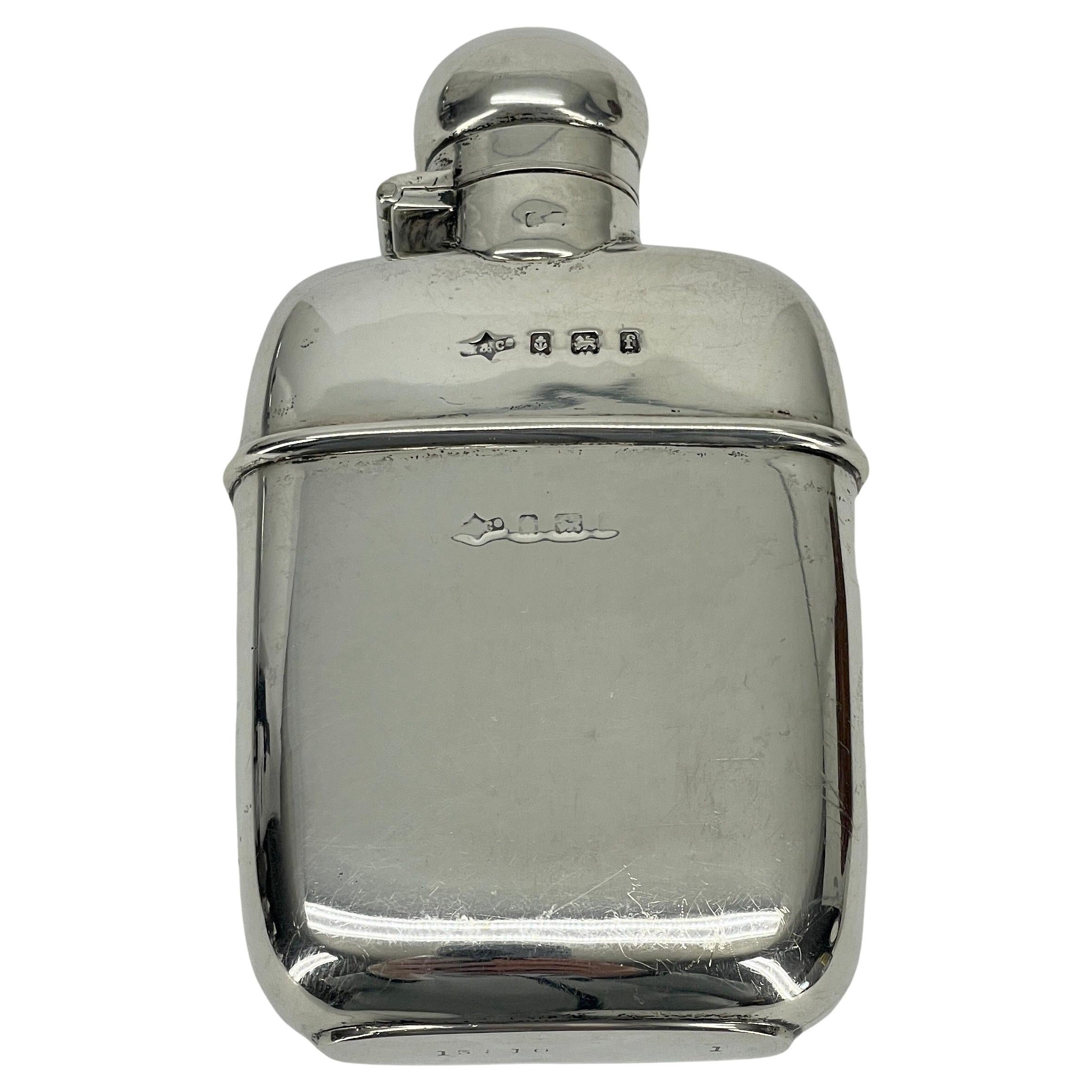 Small English Sterling Silver Hip Flask, Marked Birmingham, 1905-6