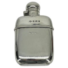 Antique Small English Sterling Silver Hip Flask, Marked Birmingham, 1905-6
