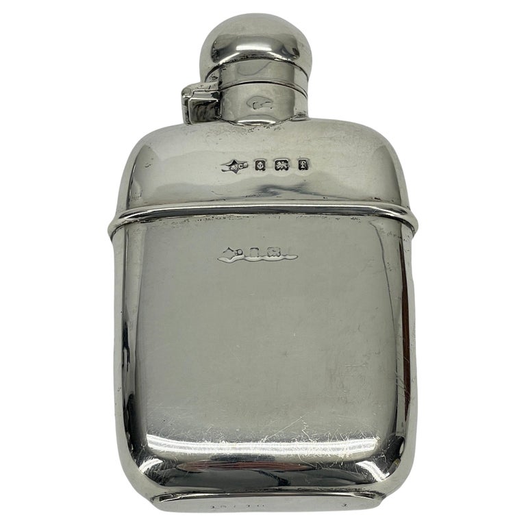 Small English Sterling Silver Hip Flask, Marked Birmingham, 1905-6 For Sale