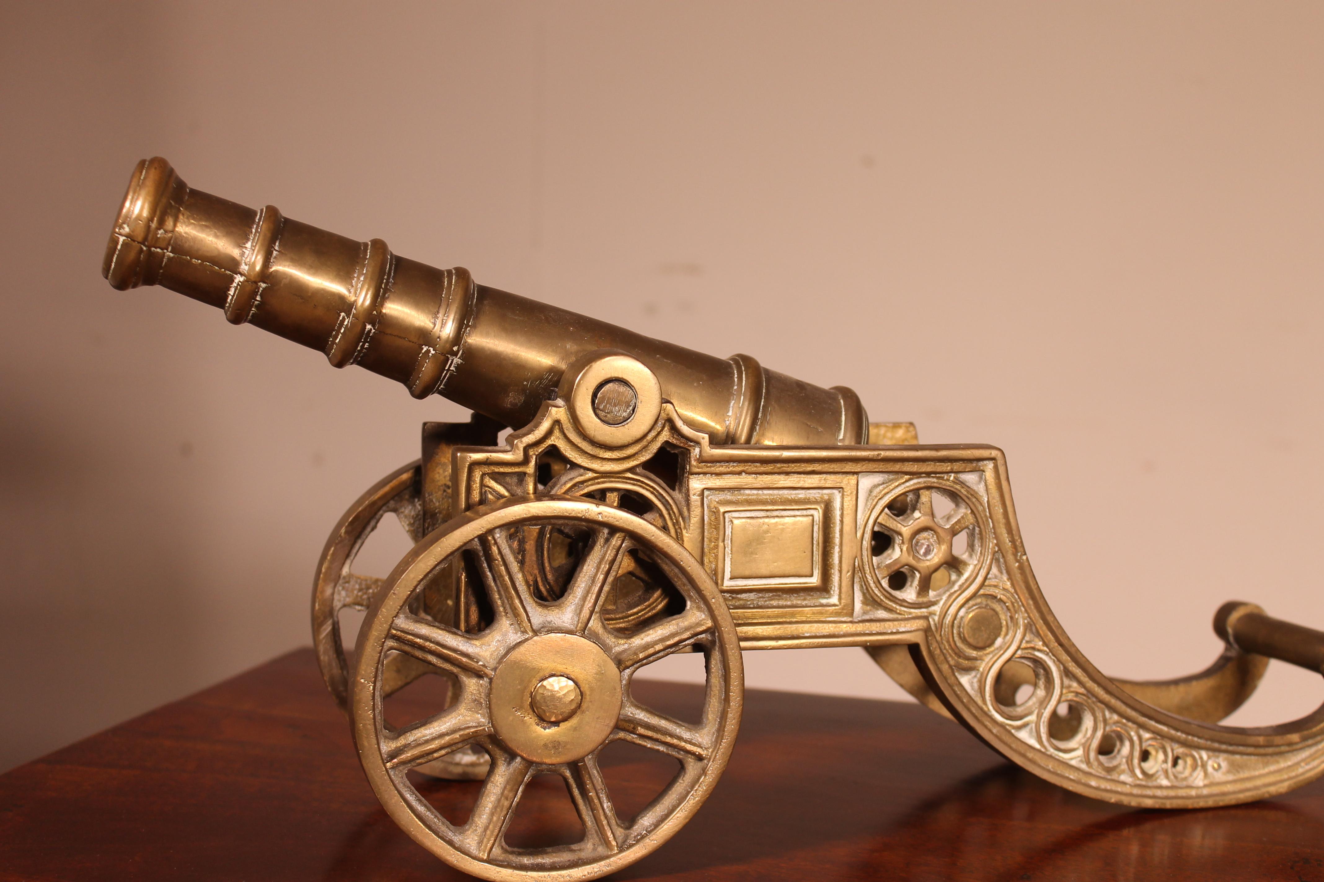 Superb Brass & Chrome Miniature Admiralty Cannon On Chrome/Ebonised Plinth 