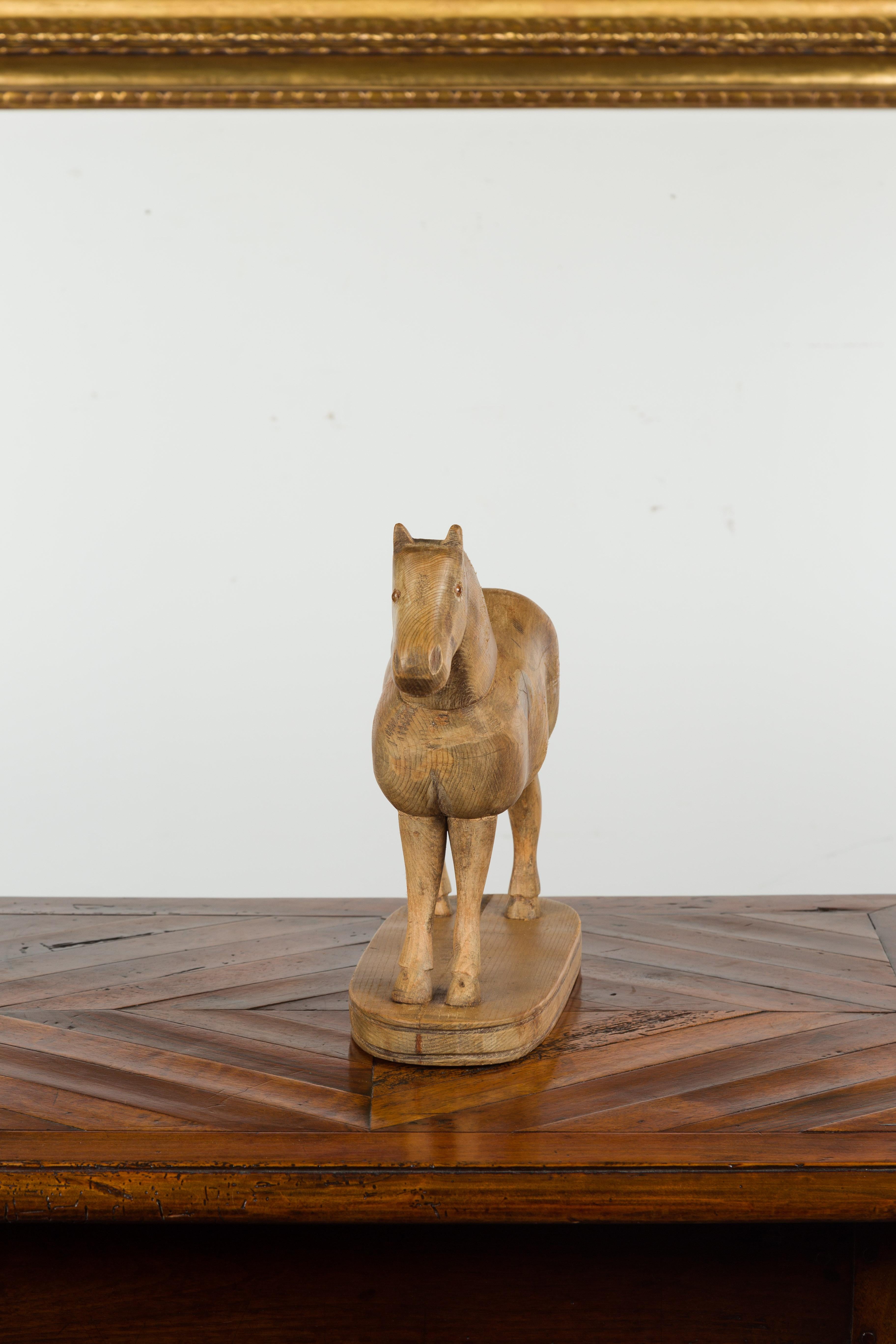 Small English Turn of the Century Carved Pine Horse on Oval Base For Sale 5