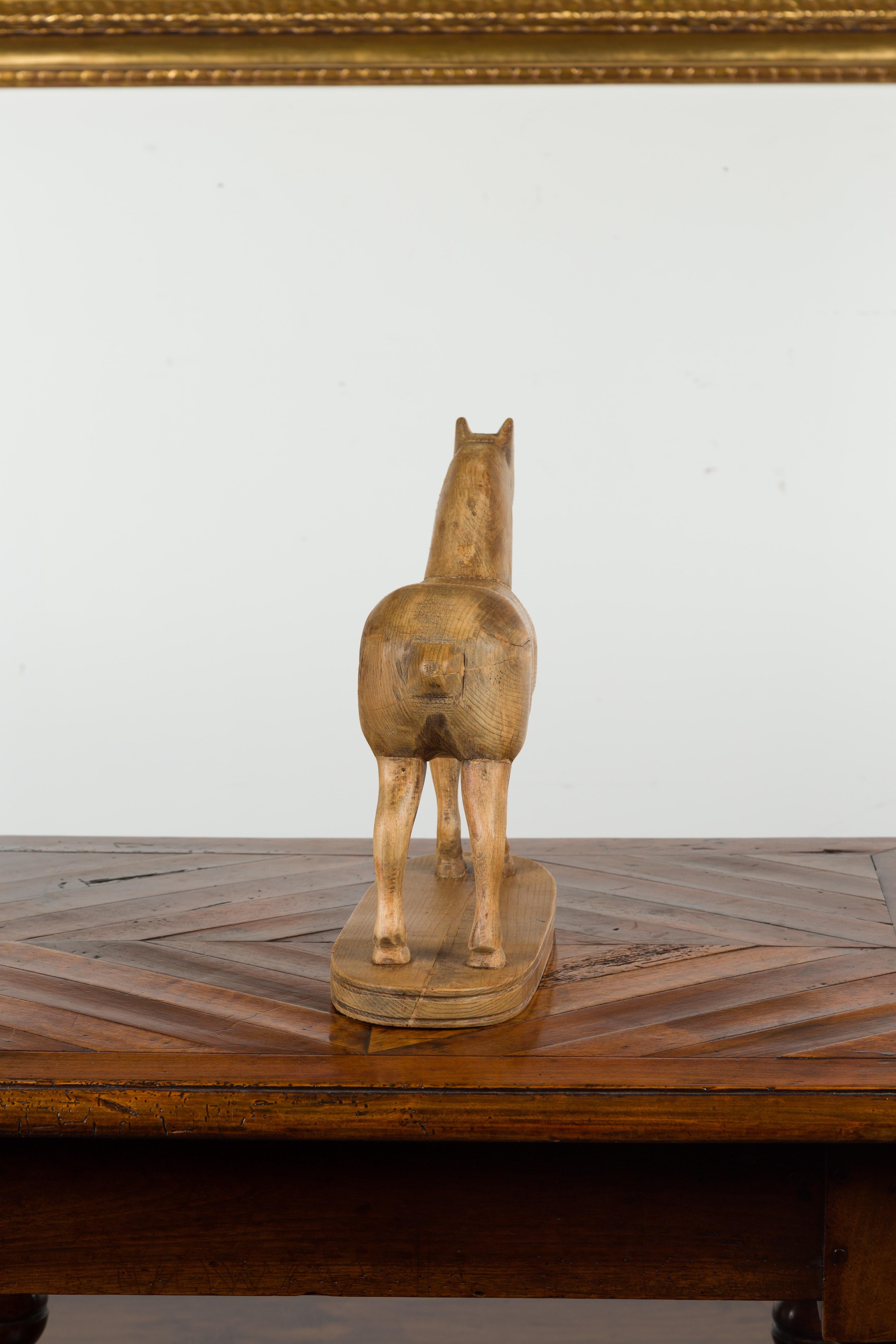 Small English Turn of the Century Carved Pine Horse on Oval Base For Sale 3