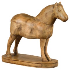 Small English Turn of the Century Carved Pine Horse on Oval Base