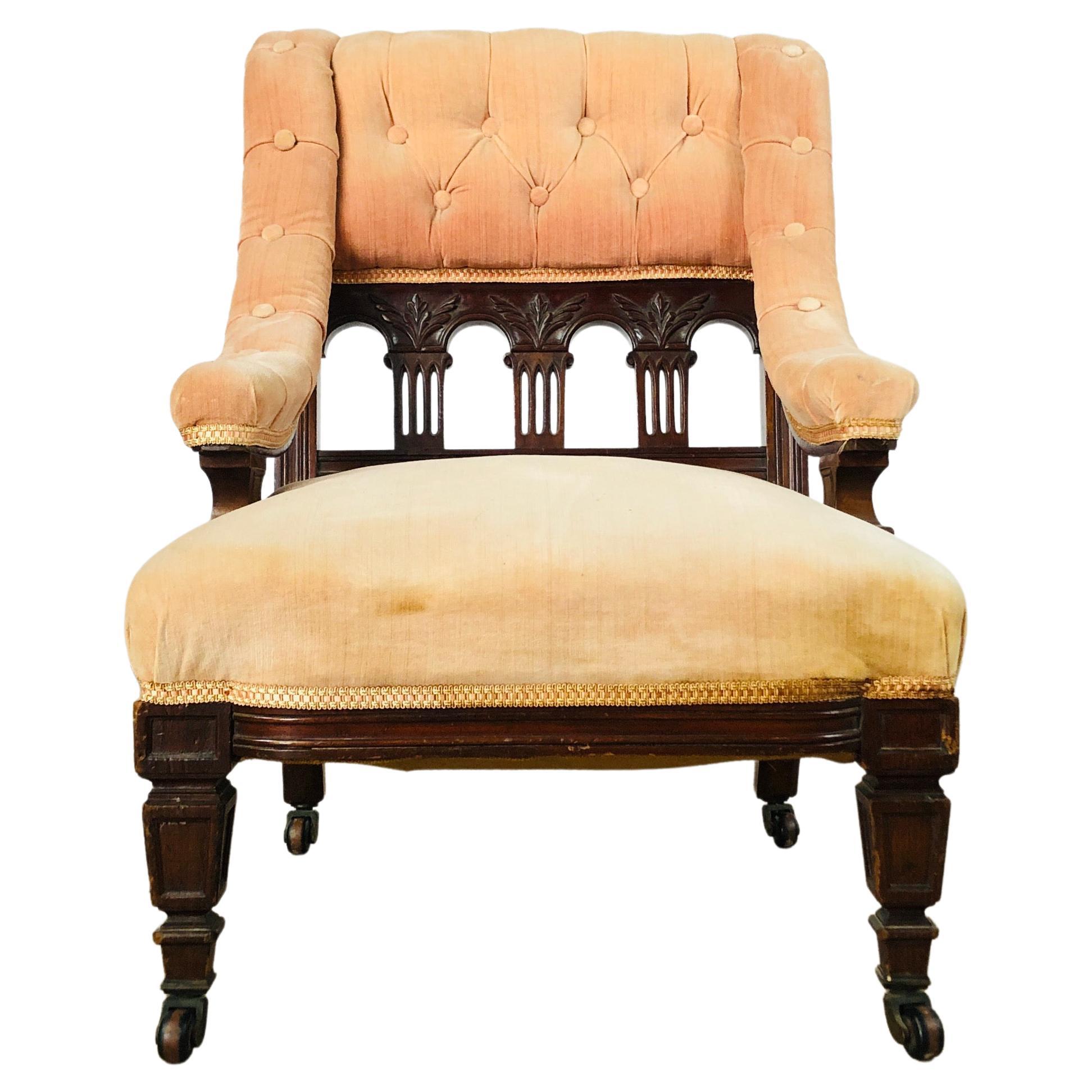 Small English Victorian Boudoir Chair, 1880s For Sale