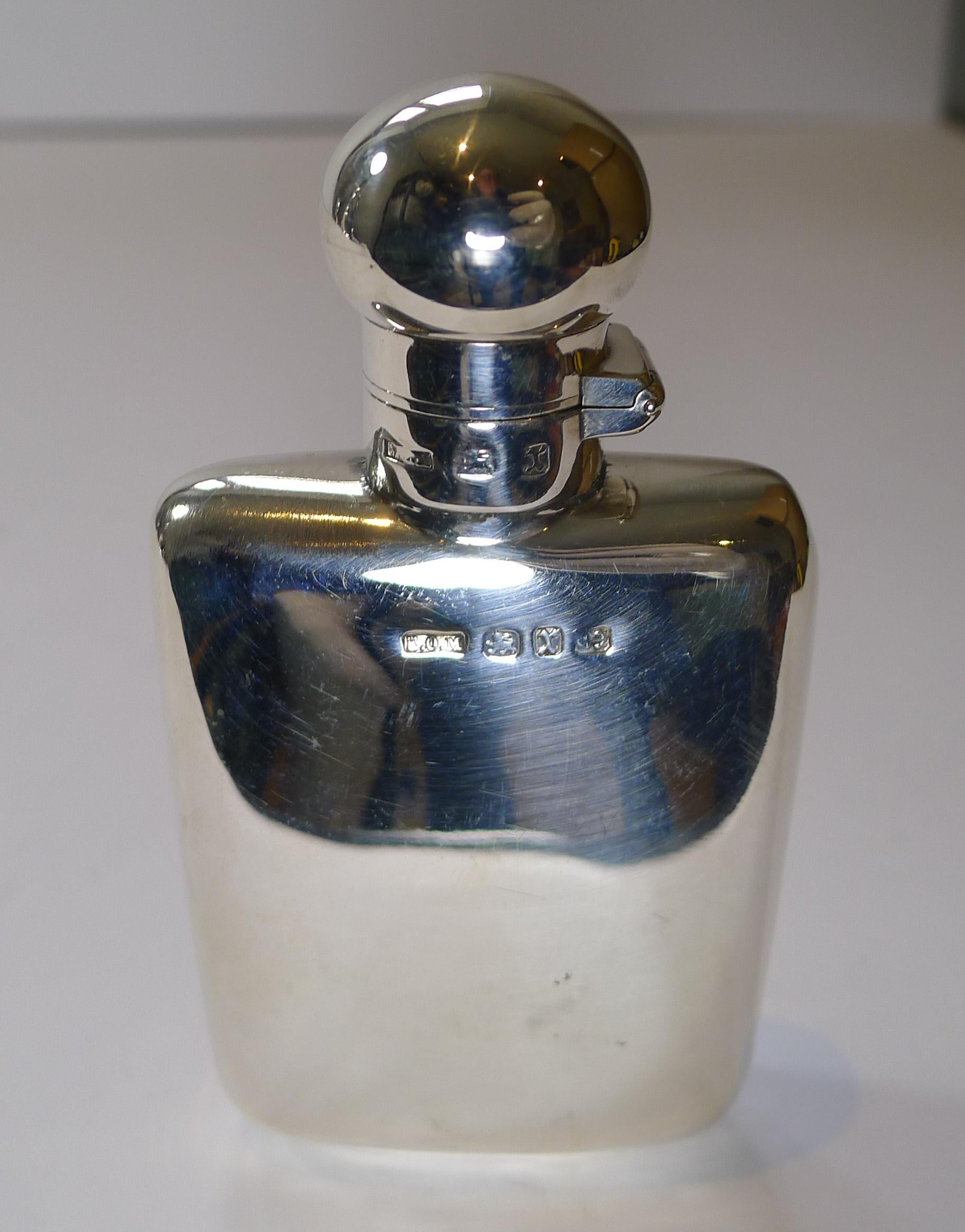 Sterling Silver Small English Victorian Silver Spirit Flask / Hipflask, 1897