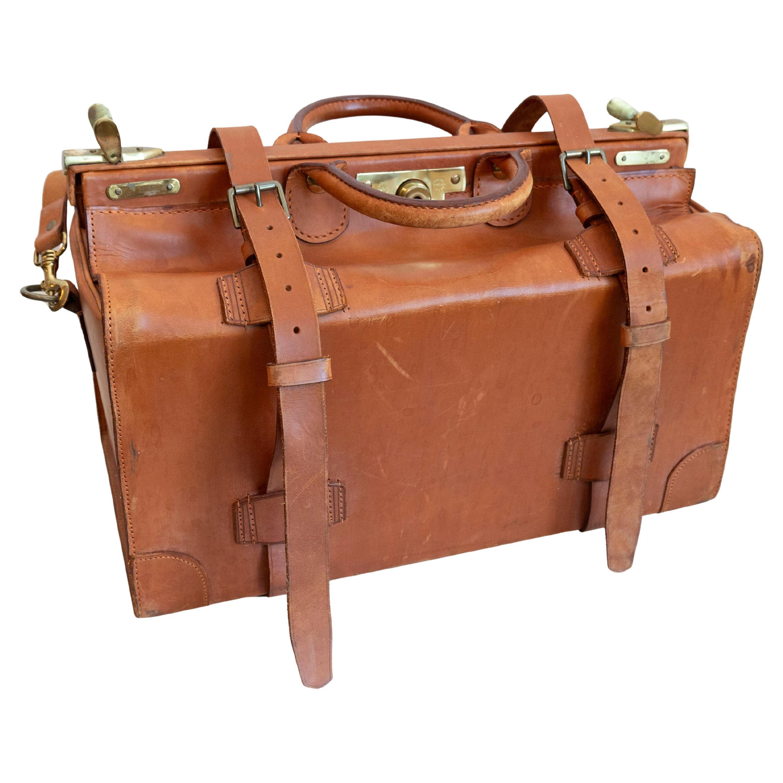 Small English Vintage Brown Leather Handmade Case with Brass Hardware