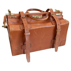 Small English Vintage Brown Leather Handmade Case with Brass Hardware