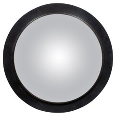 Small English Vintage Convex Mirror with Black Circular Metal Frame
