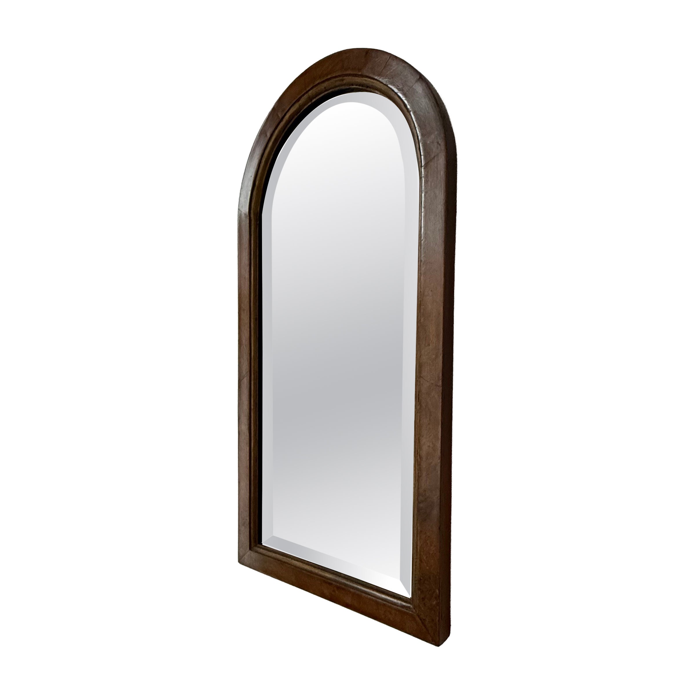 Petit miroir mural anglais avec cadre arqué et verre biseauté