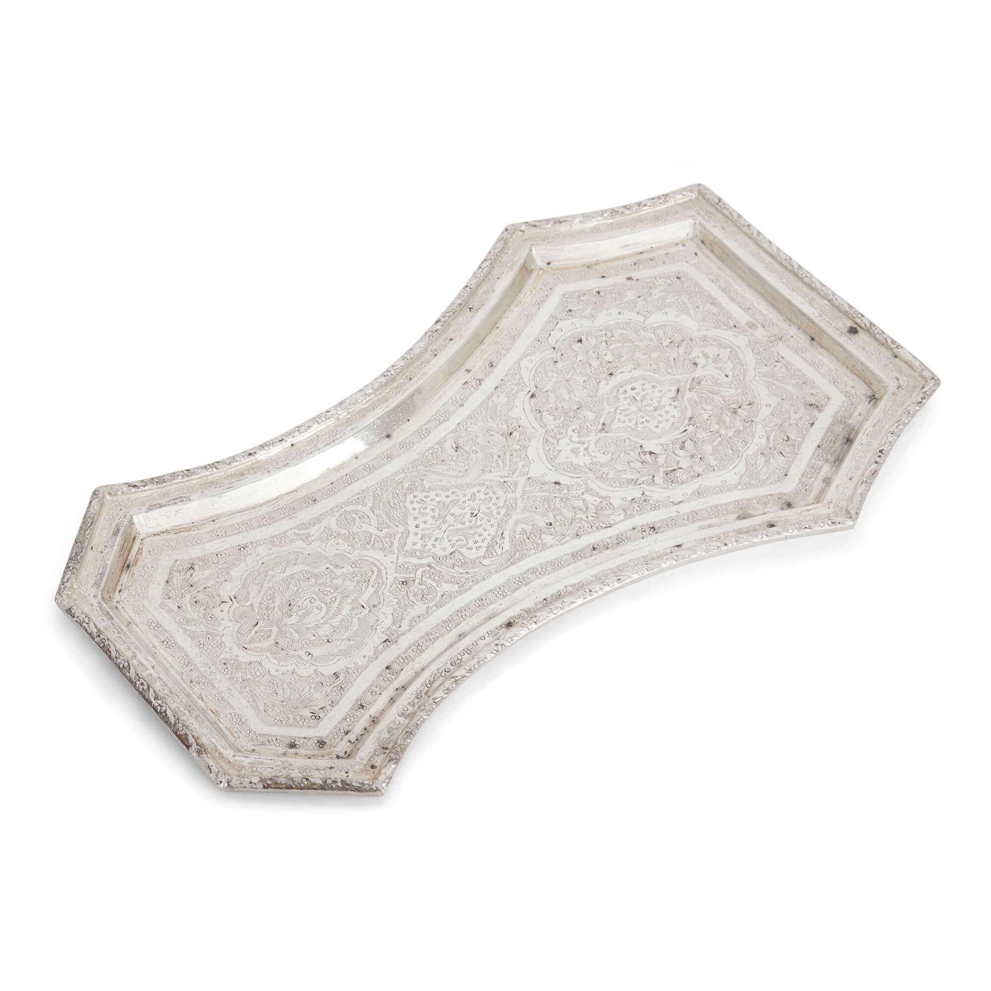 Small Engraved Silver Part-Tea Service of Persian Design For Sale 2