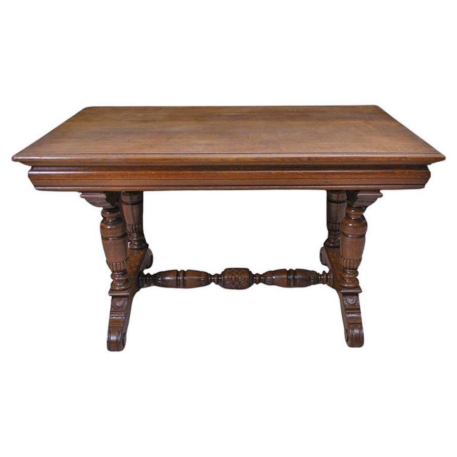 A handsome table in oak with beautifully-carved trestle base and stretcher.
Note: You should always request a shipping quote.
Quoted amounts are an estimate of what it might cost to ship out to you based on destinations of the greatest distance. We