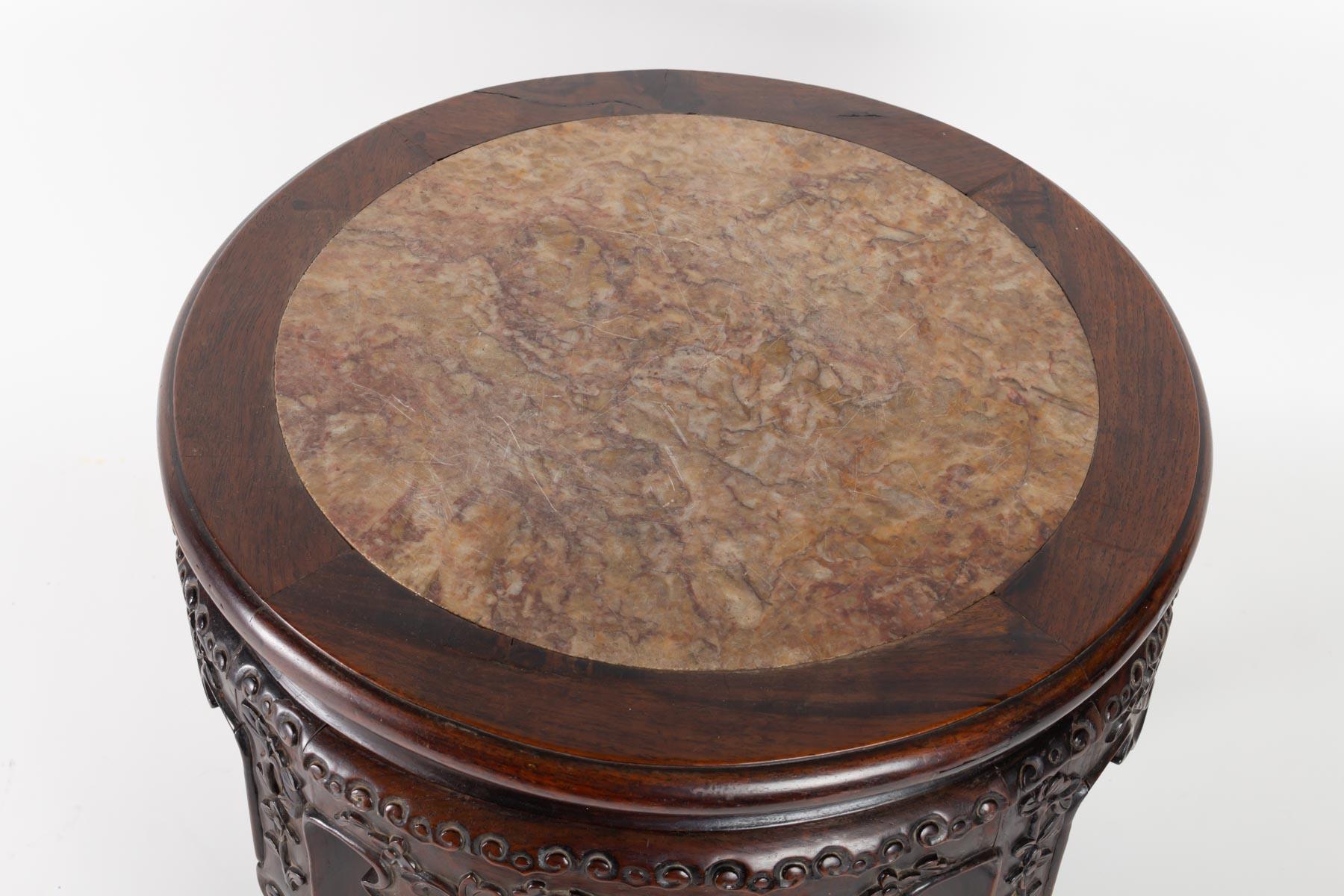 Small Exotic Wooden Table Very Dense Carved with Floral Patterns, China In Good Condition In Saint-Ouen, FR