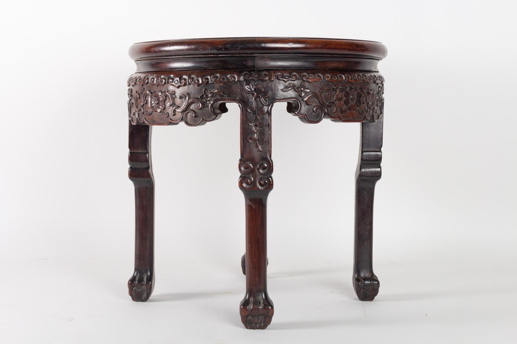 19th Century Small Exotic Wooden Table Very Dense Carved with Floral Patterns, China