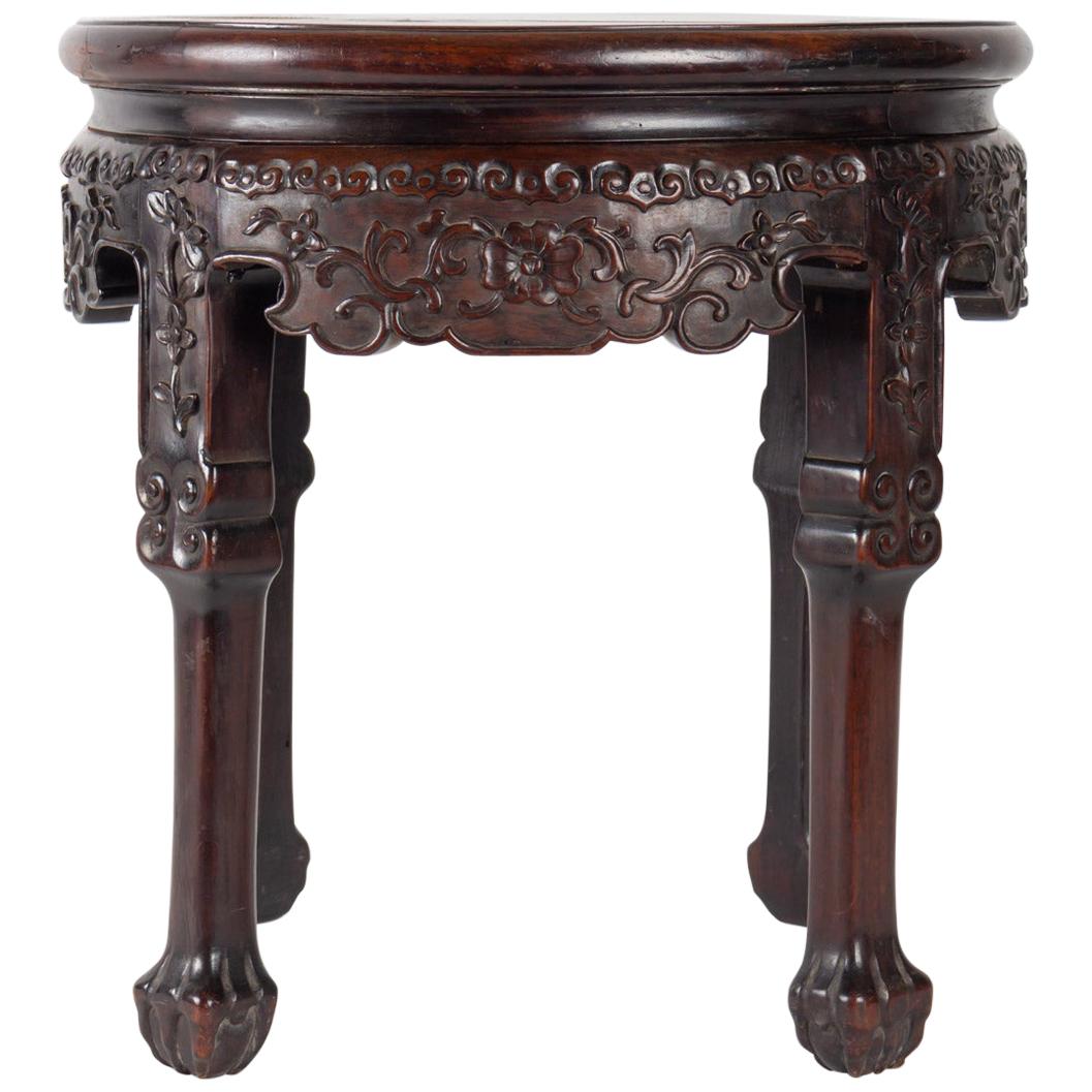 Small Exotic Wooden Table Very Dense Carved with Floral Patterns, China