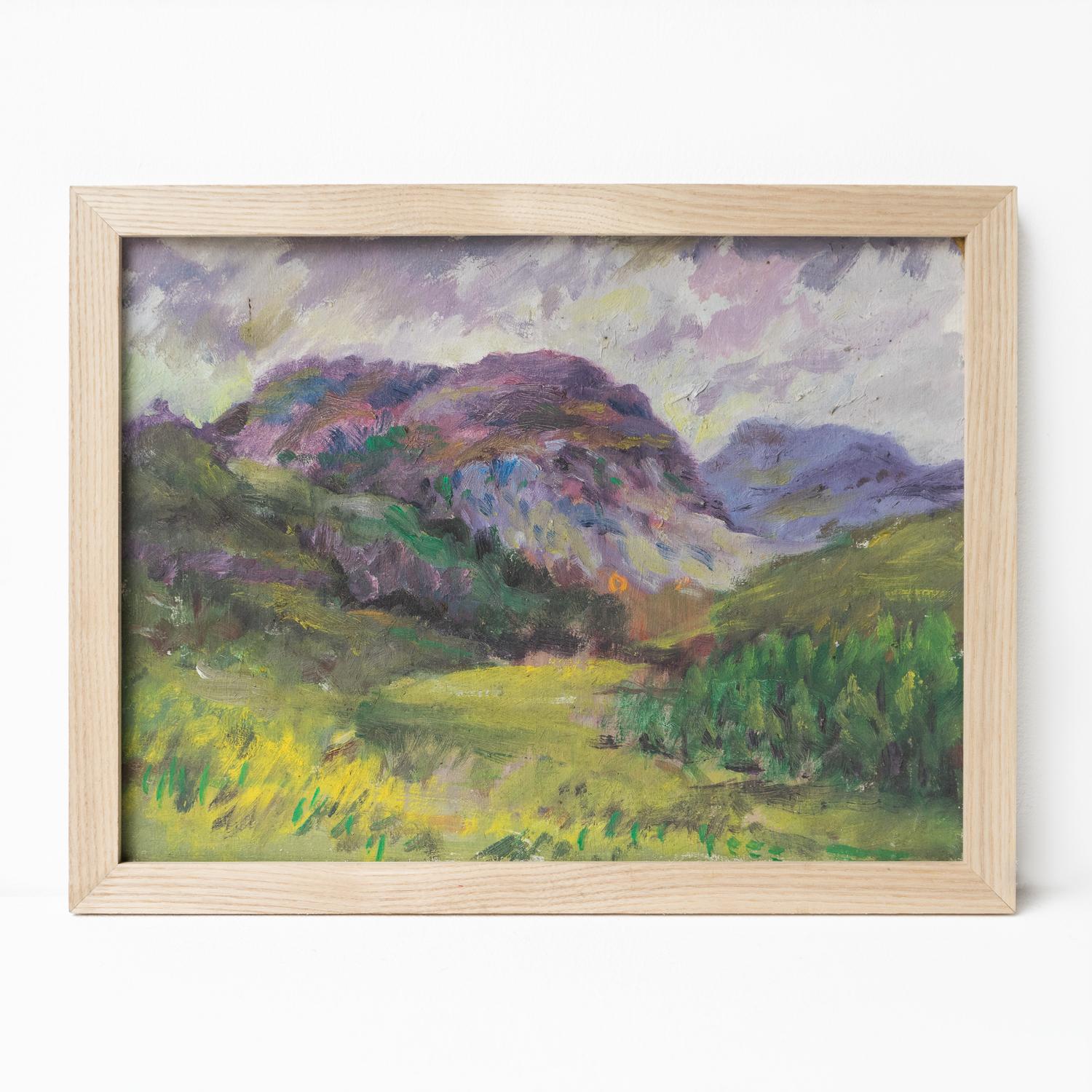 Expressionistische rurale Vintage-Landschaft, Original-Ölgemälde, Mid-Century (Britisch) im Angebot