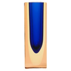 Retro Small Faceted Vase Sommerso Tricolore Murano Glass, 1970s