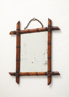 Small Faux Bamboo Carved Frame Mirror, England 1940s