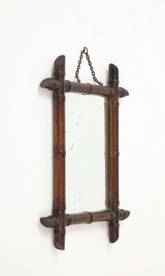 Small Faux Bamboo Carved Frame Mirror, England 1940s
