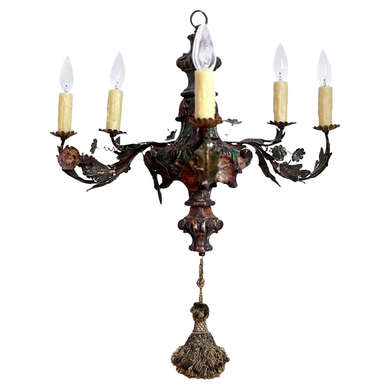 19th Century Painted Faux Malachite Chandelier