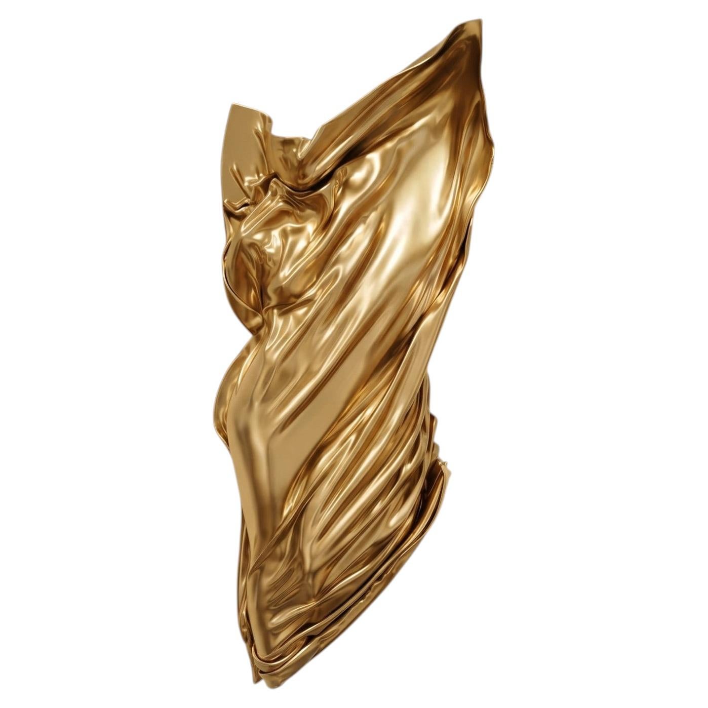 Vellum Deitas, Small Satin Gold Female Form Resin Wall Sculpture, Contemporary
