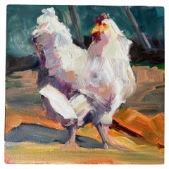 Petite peinture figurative de poule sur bois par Gen Zorich