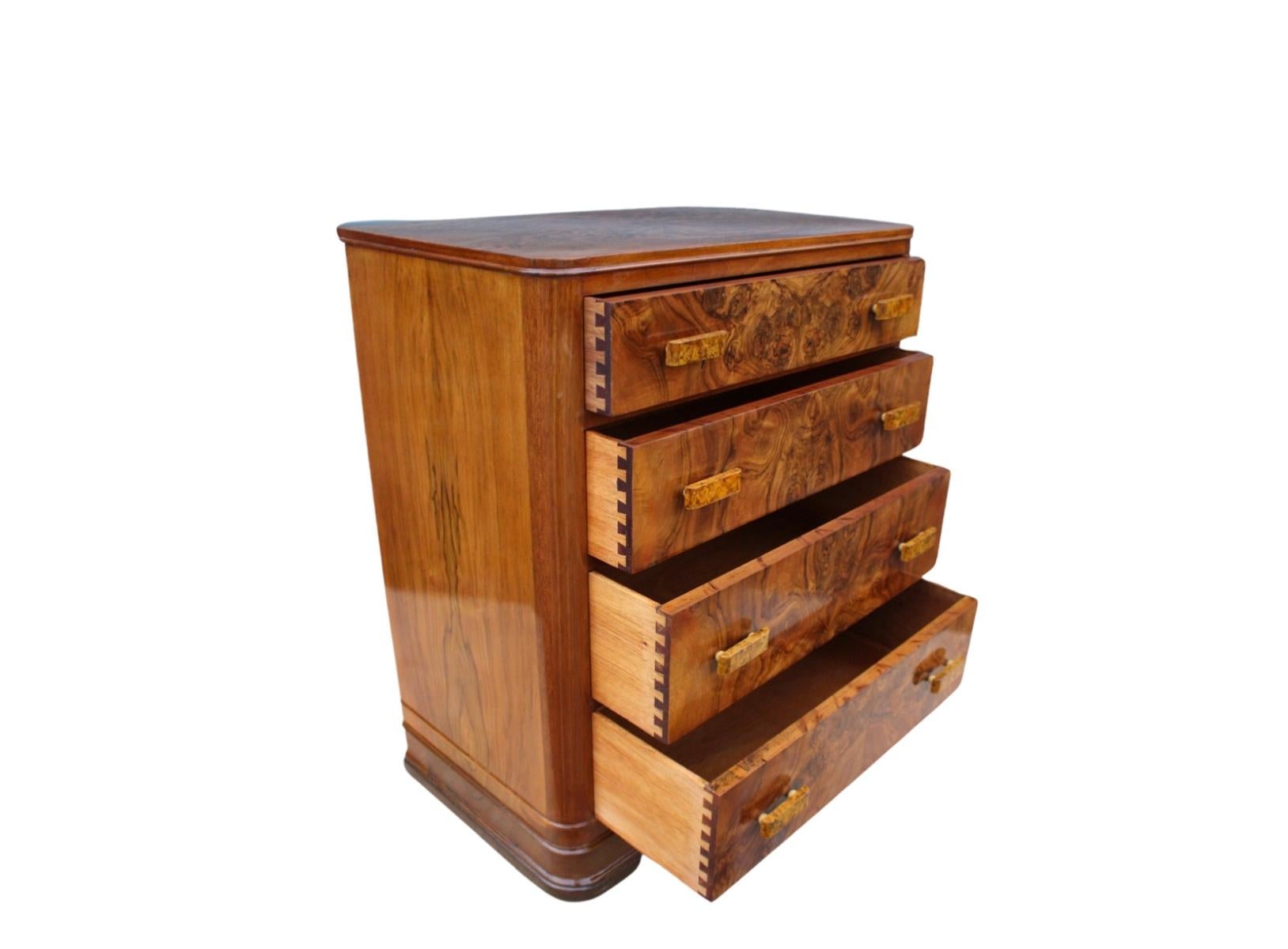 Mid-20th Century Small Figured Walnut Art Deco Chest of Drawers