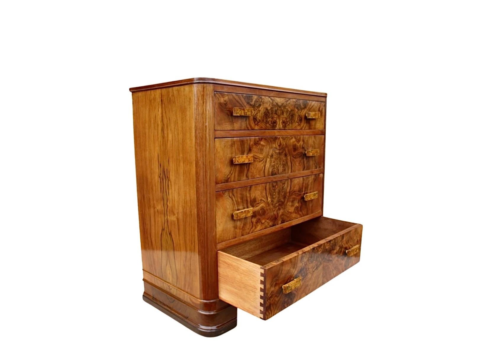 Small Figured Walnut Art Deco Chest of Drawers 1