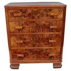 Small Figured Walnut Art Deco Chest of Drawers